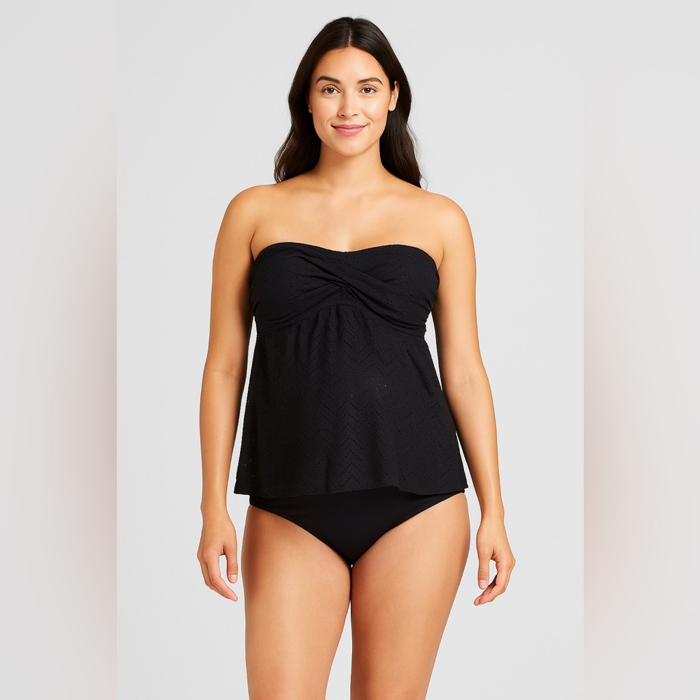 Isabel Maternity by Ingrid & Isa XL black strapless eyelet stretchy swim top